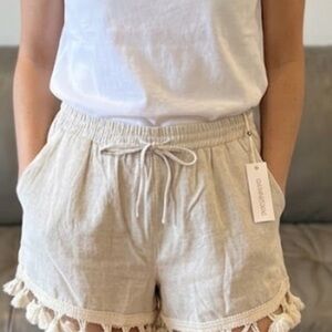 Olivaceous Cream linen blend Tassel Shorts NWT